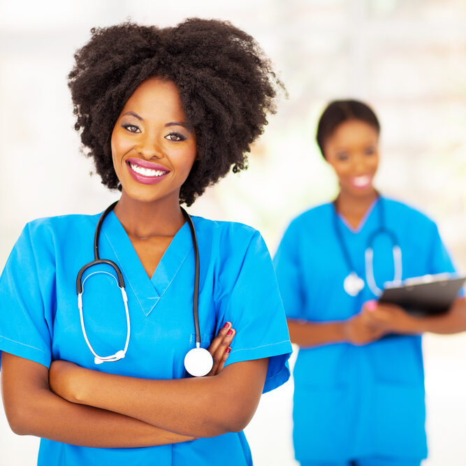 professional african american medical nurse in office